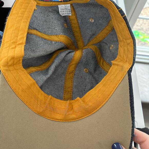 Route 66 Denim with Rhinestones Baseball Cap Retro Y2K USA American Flag - Picture 4 of 4